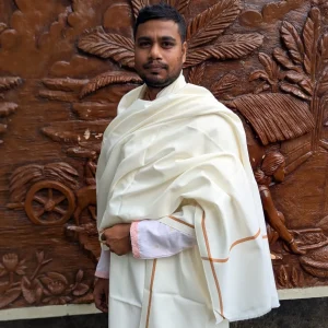 প্রিমিয়াম কোয়ালিটি জামদানী নেতা শাল - সোনালি পাইপিং শাল